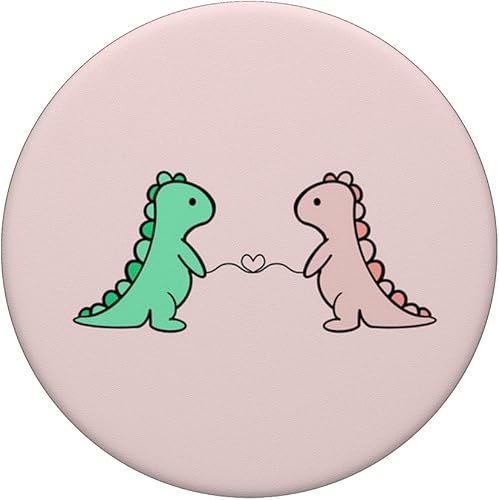 Miniatura 3 de Divertido y lindo dinosaurio T Rex verde dinosaurio y rosa para niñas, PopSockets intercambiables PopGrip
