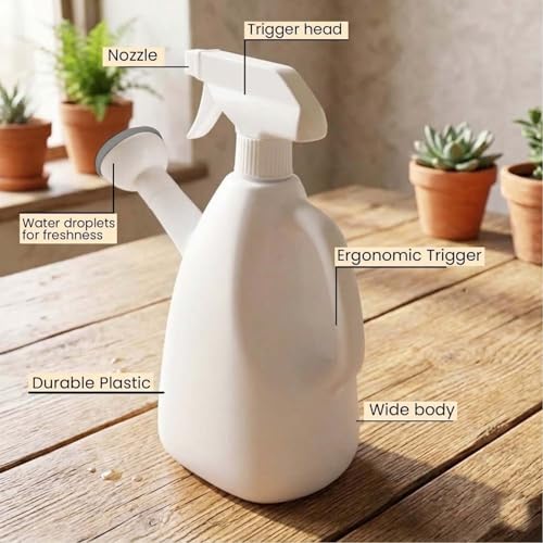 Image of Go Hooked 2in1 Plant Watering Can with Spray Bottle & Shower Head 1 Litre | Multi-Purpose Garden Water Sprayer for Indoor Plants, Balcony Garden & Nursery | Plastic Watering Pot with Handle (White)