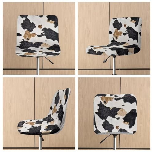 Image of Bar Stool Covers with Backs Stretch Swivel Bar Stool Covers Slipcovers Set of 2 Cowhide Print Washable Height Mid Low Back Chair Protector