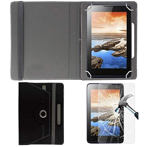 Hello Zone Exclusive 360� Rotating 7� Inch Flip Case Cover + Free Tempered Glass for Google Nexus 7 2013 -Black