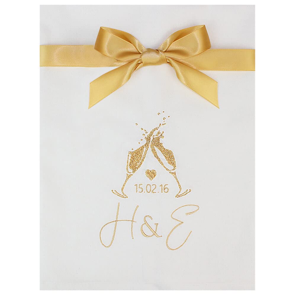 TeddyT's Personalised Initials White Embroidered Glitter Champagne Cotton Tea Towel