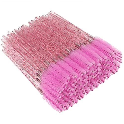 XVbond 100PCS Crystal Mascara Brushes,Disposable Eyelash Mascara Brushes Wands Applicator Eyebrow Brush Makeup Brush Kits (Red-Pink)
