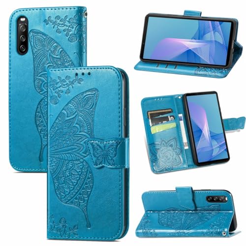 Étui Sony Xperia 10 III rabat bleu König Design idéal pour le bureau