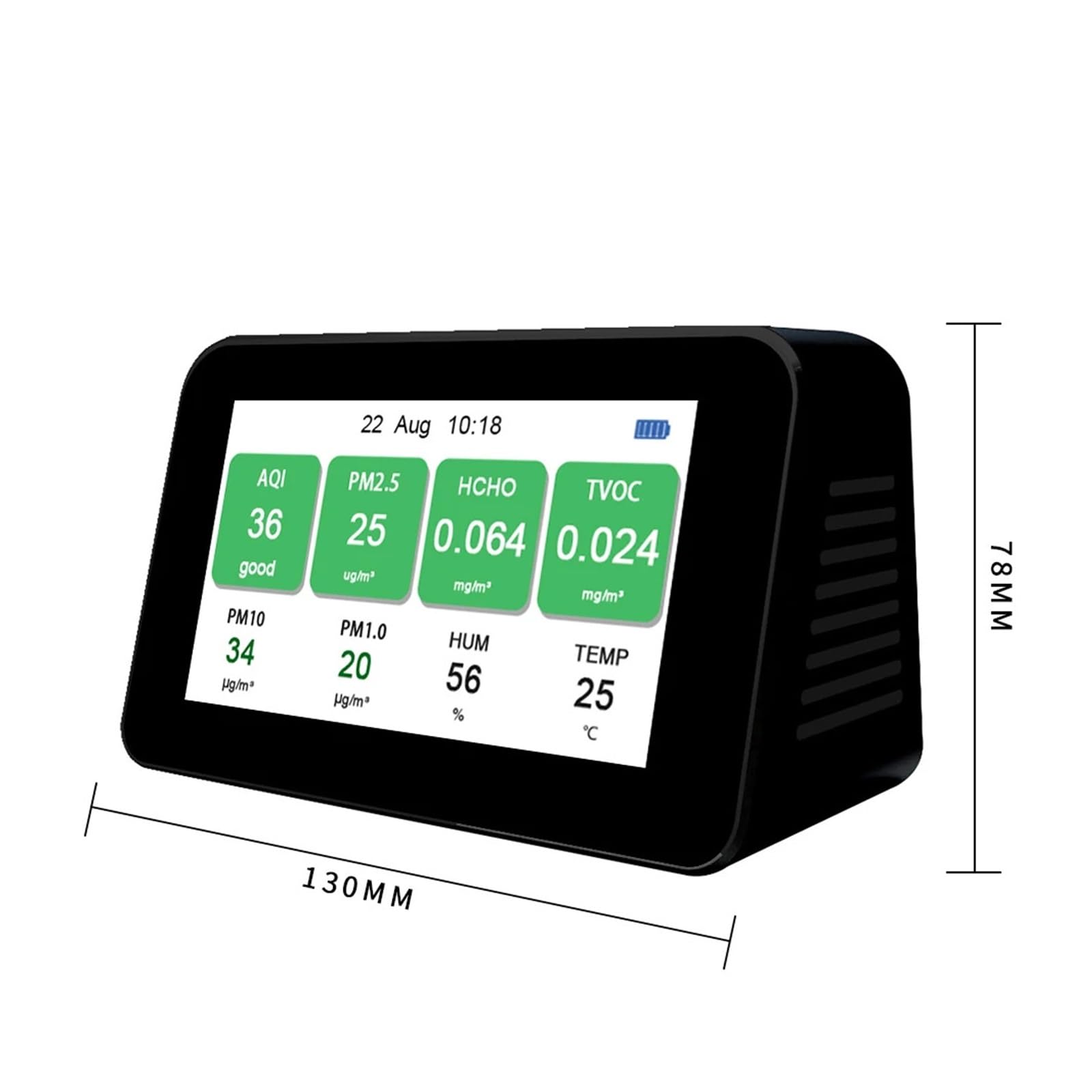 Misuratore Qualità dell'aria, DM601B Nuovo rilevatore di qualità 'aria con schermo LCD digitale a colori, monitor TVOC CO2 PM2.5 intellinte multifunzionale per Casa Cucina Ufficio Auto