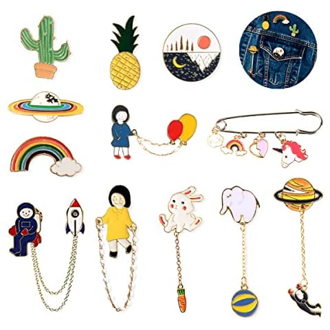 Cartoon Brosche, ZoneYan 12 Stück Pins Anstecker, Pins Anstecknadeln, Broschen Anstecknadeln, Regenbogen Broschen, Metallbrosche Anti Licht, für Weihnachten, Kleidung, Pullover und Schals Verwendet Cover