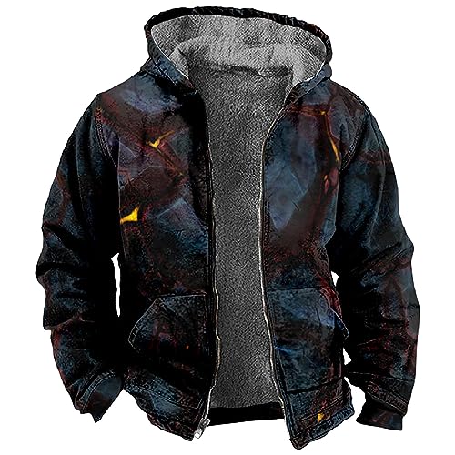 ADHOWBEW Winter Coats for Men Long Sleeve Thicken Fleece Lined Big and Tall Sherpa Hunting Warm Vintage Zip Up Outerwear