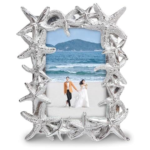 5x7 Picture Frame Silver Starfish Textured Hand-Crafted Resin Photo Frame Ornate Unique Picture Frame for Tabletop Vertical Display Beach Art Home Christmas Decorations Photo Frame and Gift Idea Cover