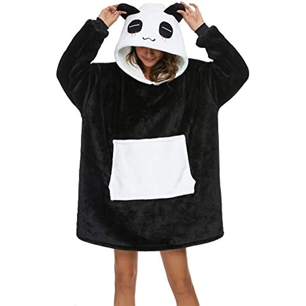 LATH.PIN Panda Manta-sudadera de gran tamaño con capucha de franela, unisex