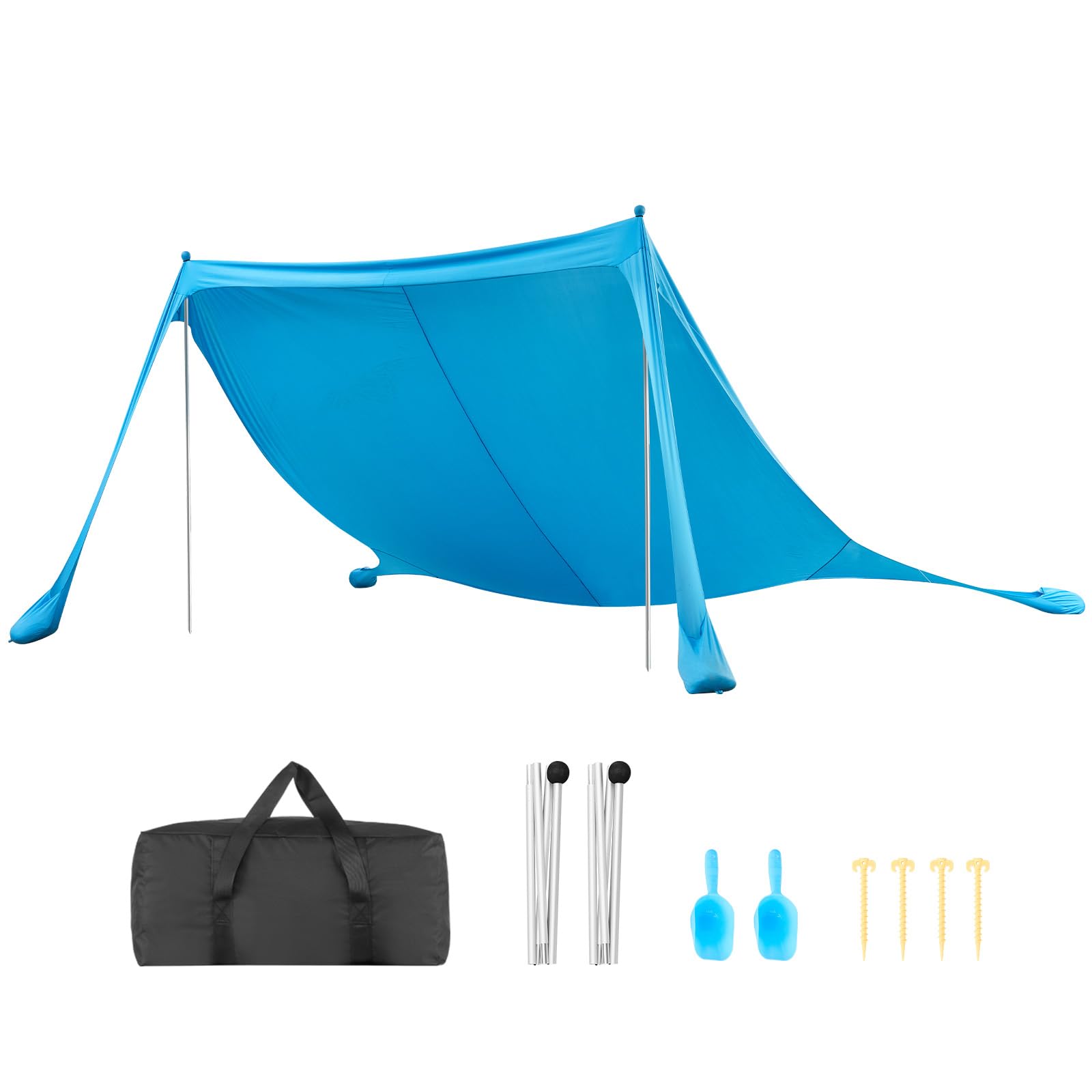 VEVOR Tenda Parasole da Spiaggia per Esterno Protezione Solare UPF50+ con Ancoraggio Dimensioni 3,4 x 3,4 x 2 m, Parasole da Spiaggia con Pali di Supporto Tenda Portatile per Campeggio Viaggio, Blu