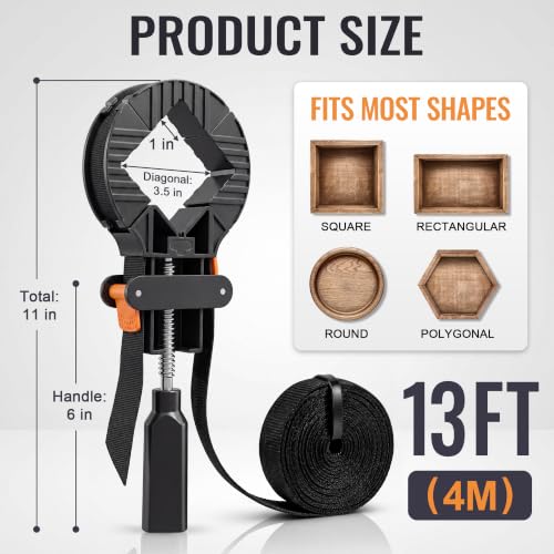 Image of Feekoon 13 FT Belt Band Strap Clamps for Woodworking, Quick Release Band Clamps with 4 Corner Claws, Thick and Sturdy Belt Clamp, Adjustable Picture Frame Clamp Tool (12 Pack)
