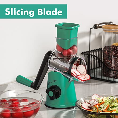 Image of Cheese Grater Rotary, Rotary Grater for Kitchen, Kitchen Grater Vegetable Slicer with 3 Drum Blades, Fast Cutting Cheese Shredder for Vegetables and Nuts