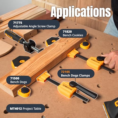 Image of POWERTEC Bench Dog Clamps for 3 /4 inch Dog Holes, Quick Release and Heavy Duty Workbench Clamps with 176lbs Clamping Force, Woodworking Tools - 2PCs (72105)