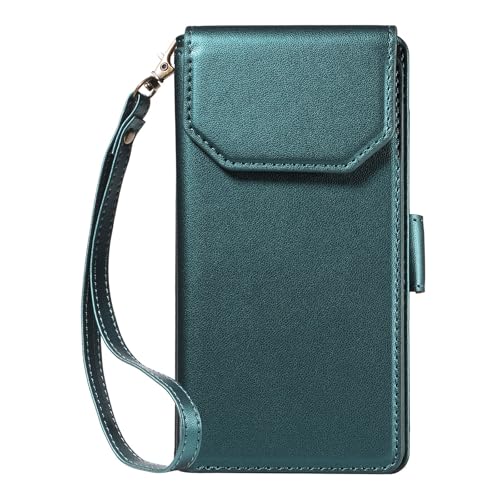 Coque iPhone 15 Plus vert foncé fentes verticales portefeuille