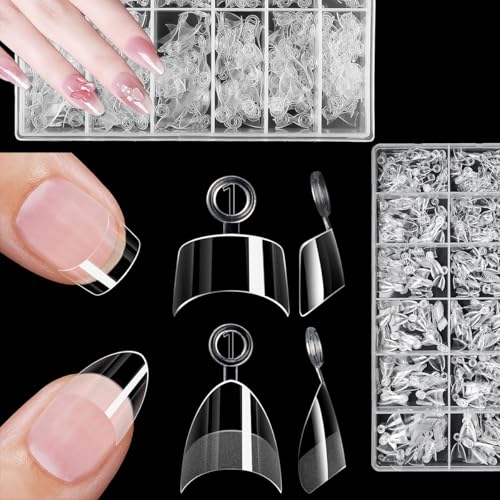 Ruayia Nagel Tips Set 240Pcs Kurze halbe Abdeckung Mandel Nägel & 240Pcs Kleine Verjubelt Quadratische Nägel Spitzen Gel Weiche Gelspitzen für Nageltechniker Einsteiger und Nail Art Studios