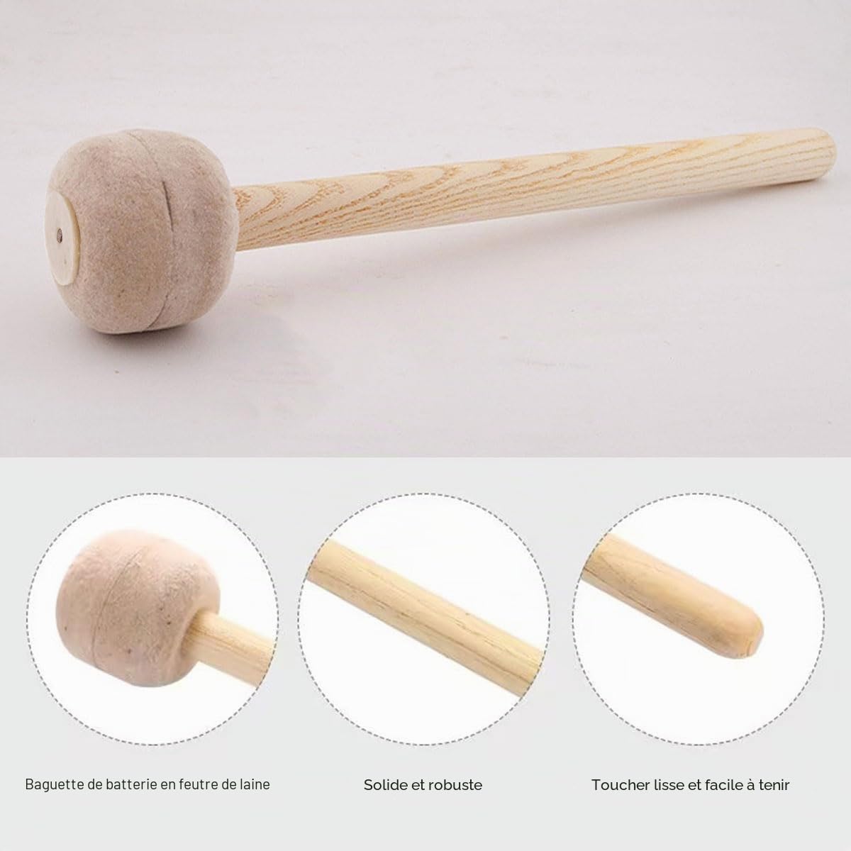 Baguettes de Tambour, Bâton de Tambour, Maillet de Tambour, Maillet pour Grosse Caisse, Baguettes de Timbales, Baguette de Tambour en Feutre de Laine, Pour Instrument à Percussion, Accessoire Bande