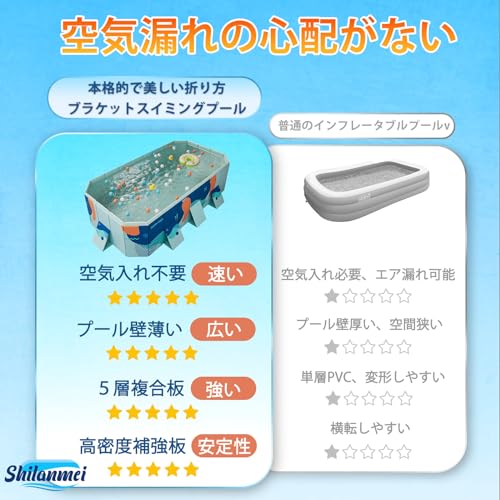 Shilanmei プール 大型 折りたたみ式 空気入れ不要 家庭用 子供用 ファミリープール バスタブ 簡易プール 頑丈設計 PVC複合素材 ボールプール 水抜栓付 大きい 自宅用 折り畳み 深い 膨らませない プール 頑丈設計 持ち運び便利 親子遊び 犬猫お風呂 夏の日 芝生遊び 池 庭 屋内用 お庭用 ビーチ用 屋外用水あそび 家庭 アウトドア適用 (2.1m) の商品画像 7