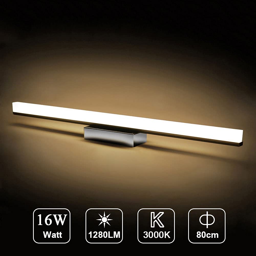 LED-Badezimmerspiegelleuchte 80 cm, 16 W, 1280 lm, modernes, warmes Weiß (3000 K), Wandleuchte für Waschtischunterschränke