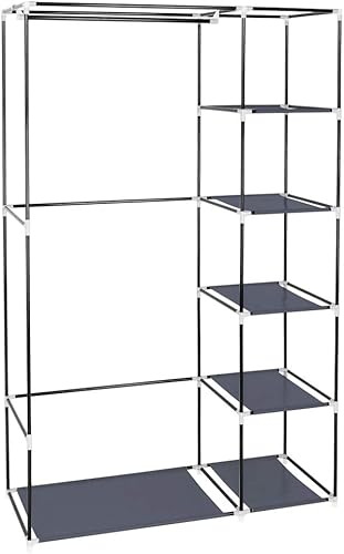 Miniatura 8 de Knocbel Organizador de armario independiente, armario de 5 capas, portátil, para ropa, a prueba de polvo, con estantes de almacenamiento, barra para