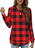 OFEEFAN Christmas Sweatshirts For Women Pullover Sweaters Long Sleeve Red Block L