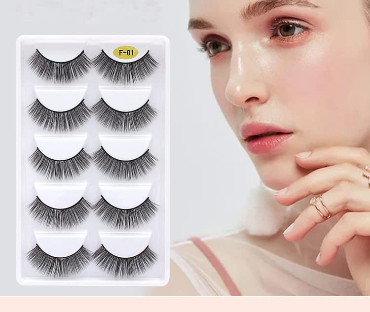 BSLVWG False Eyelashes, 5 Pairs 3D Faux Mink Fake Eyelashes Handmade Dramatic Thick Crossed Cluster False Eyelashes Black Nature Fluffy Long Soft Reusable (F09)