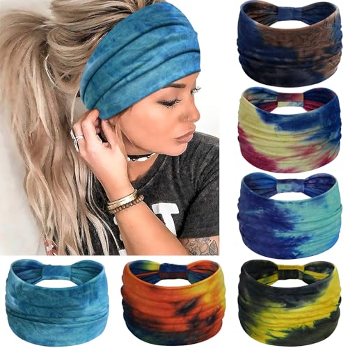 Image of Awumbuk Wide Headbands for Women Knotted No Slip Head Bands Soft Turban Headband Hair Accessories Boho African Solid Color Head Wraps for Women Yoga Workout Pack of 6