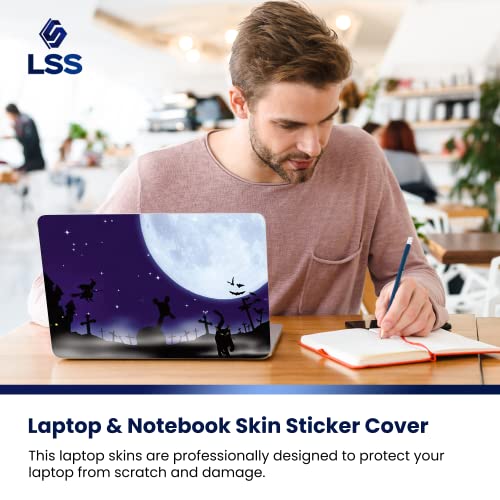 Image of LSS 17 17.3 Inches Laptop Notebook Skin Sticker with 2 Wrist Pads - Reusable Cover Protector Vinyl Sticker Cover Decal Fits 17 inch - 19 inch HP Asus Acer - Night Moon with Black Cat Pattern