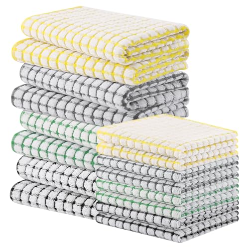 Homaxy Kitchen Towels and Dishcloths Set (16”x 25” and 12”x 12”, 16 Pack)