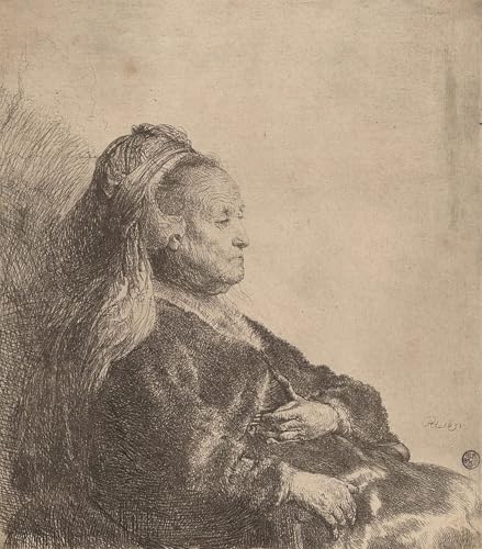Imagen de lienzo premium La madre del artista sentada Rembrandt pintura clásica detallada 60x90cm
