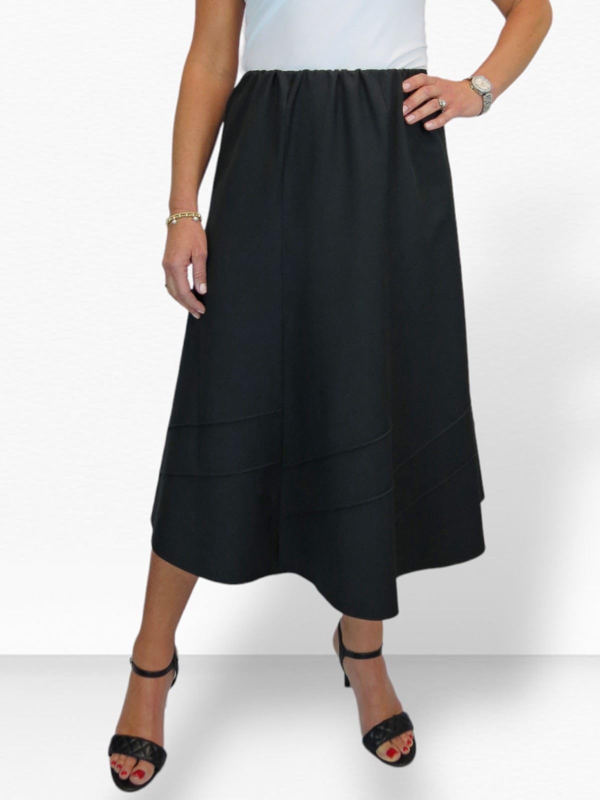 Paulo Due Elegante Falda Midi Maxi Acampanada Y Totalmente Forrada para Mujer Cintura Elástica 38-52