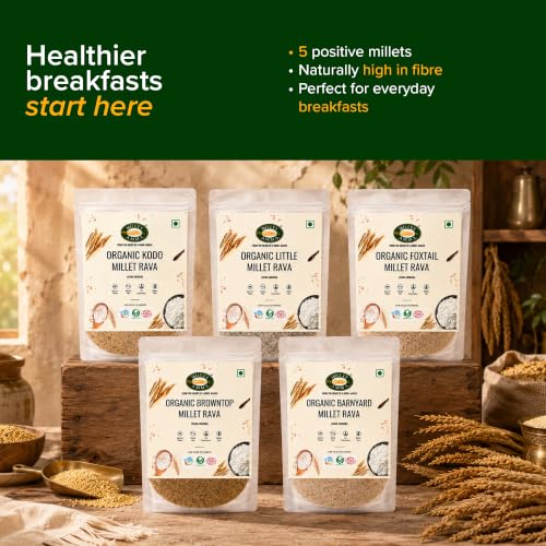 Image of MILLET AMMA Millet Grain Rava Combo, Certified Organic Millet Pack of 5-2.5Kg, Positive Millets Due to its Balanced Nutritional Profile - Kodo, Foxtail, Browntop, Little, Barnyard