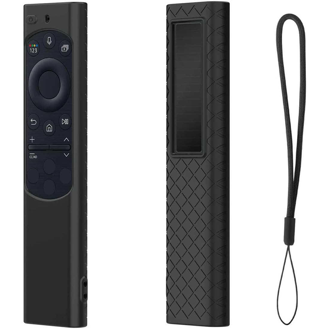 USTIYA Remote Case for Samsung Smart TV 2022 BN59-01385 BN59-01386 BN59-01391 TM2280E Funda Remote Solar Charging,Silicone Protective Cover,Hanging Rope (Black)