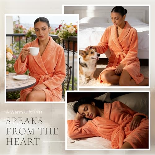 Image of HEARTNICE Womens Fleece Robes, Soft Plush Long Bathrobe, Thick Kimono Robes for Womens, Warm House Coat