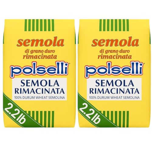POLSELLI 2 Pack x 1 kg, Semola Flour, Semolina Rimachinata di grano duro, Great for Bread, Pizza, or...