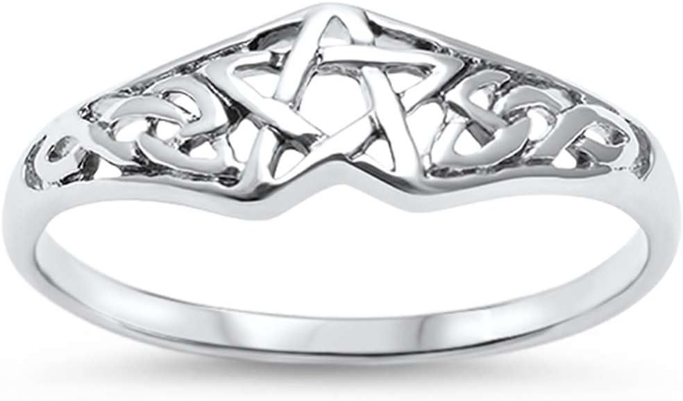 Sterling Silver Pentagram Celtic Star Ring Sizes 4-11