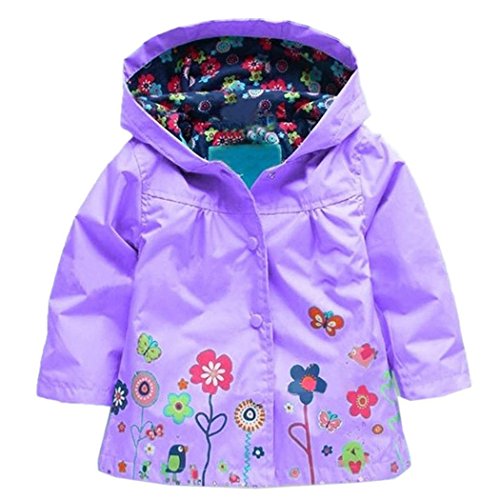 Arshiner Girl Baby Kid Waterproof Hooded Coat Jacket Outwear Raincoat Hoodies, Purple, 1-2 Years