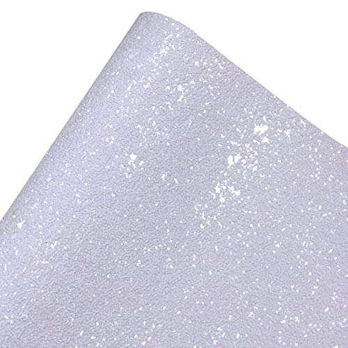 Image of Sparkly Snow White Chunky Glitter Faux Leather Roll 12 x 52 inch Shiny Solid Color Winter Fabric for Bows Earrings Crafts (18015#1)