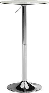Flash Furniture Chad 23.5" Adjustable Height Round Glass Cocktail Bar Table, Tempered Glass Top, Chrome Base for Home or Events