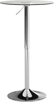 Flash Furniture Chad 23.5 Round Glass Cocktail Table with Adjustable Height Frame, Bar Height Table for Commercial or Residential Use, Clear/Chrome