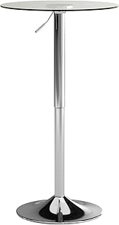 Flash Furniture Chad 23.5'' Round Glass Cocktail Table with Adjustable Height Frame, Bar Height