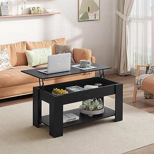 TUKAILAI Couchtisch, Wohnzimmer Tisch Höhenverstellbar, mit Stauraum, Hubplatte, Offenes Fach, für Wohnzimmer, Büro, 40 x 100 x (42.5-55) cm – Bild 3