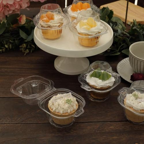 Efavormart 25 Pack 4 inch All-Clear Individual Cupcake Boxes with Dome Lids, Minimalist Single Cupcake Holders for Bakeries and Professional Set Design