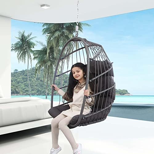 NICESOUL Indoor Outdoor Patio Wicker Hanging Chair Swing Hammock Egg Basket Chairs UV Resistant Cushions 265 lbs Capaticy for Patio Backyard Balcony (Without Stand)