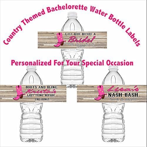 Set of 5 Country Nashville Themed Bachelorette Party Water Bottle Labels - Waterproof Personalized Party Favors 2"x8" self-stick - Customized