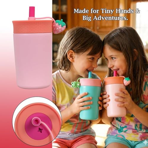 Image of Toddler Water Bottle with Straw, Kids Sipper Cup BPA Free Leak Resistant Drinking Bottle for Preschool, Daycare, Travel & Everyday Use (Light Pink , 350 ml)