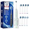 Spazzolino Elettrico Rotante per Denti Sensibili - Spazzolino Denti Rotante Adulti 3 Intensità, 5 Modalità, 8 Testine, Impermeabile IPX7, Spazzolino Elettrico Da Viaggio Ricaricabile, Verde Chiaro
