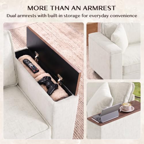 Image of 97 inch 5 Seat V-Shaped Sectional Couch, Modern Comfy Chenille Corner Sofa, Modular Convertible L-Shaped Couch, Convertible Sofa with Storage Armrests & 2 Pillows, Sectional Couches for Living Room, Beige
