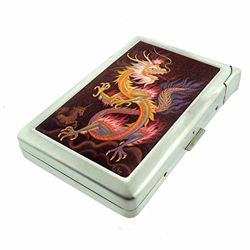 Amazon.com: Cigarette Case with Built in Lighter Vintage Japanese Dragon  Art S12 Smoking King Size Cigarettes Silver Metal Wallet 4