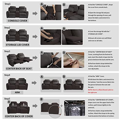 Image of Easy-Going Stretch Recliner Loveseat Cover with Center Console Sofa Slipcover Soft Fitted Fleece 2 Seats Couch with Holder and Storage Washable Furniture Protector Chocolate