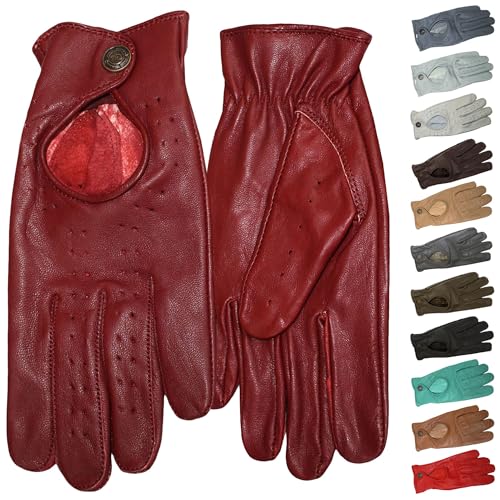 German Wear Unisex Driving Autofahrer-Handschuhe Lederhandschuhe (Weinrot, 8=M)