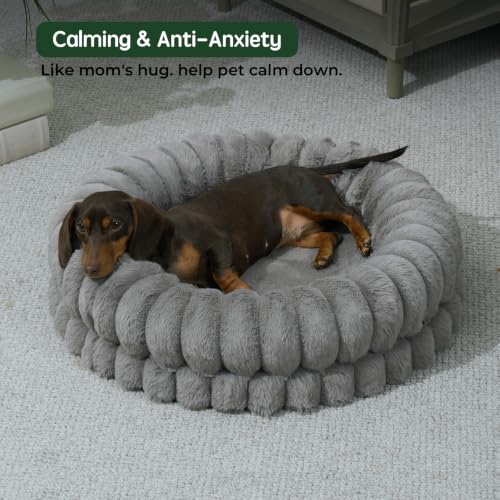 Image of BALANCE Luxury Donut Dog Bed, 24 Inches Round Dog Beds for Small Dogs Washable, Orthopedic Calming Pet Bed for Puppy and Cats with Anti-Slip Bottom (Gray)